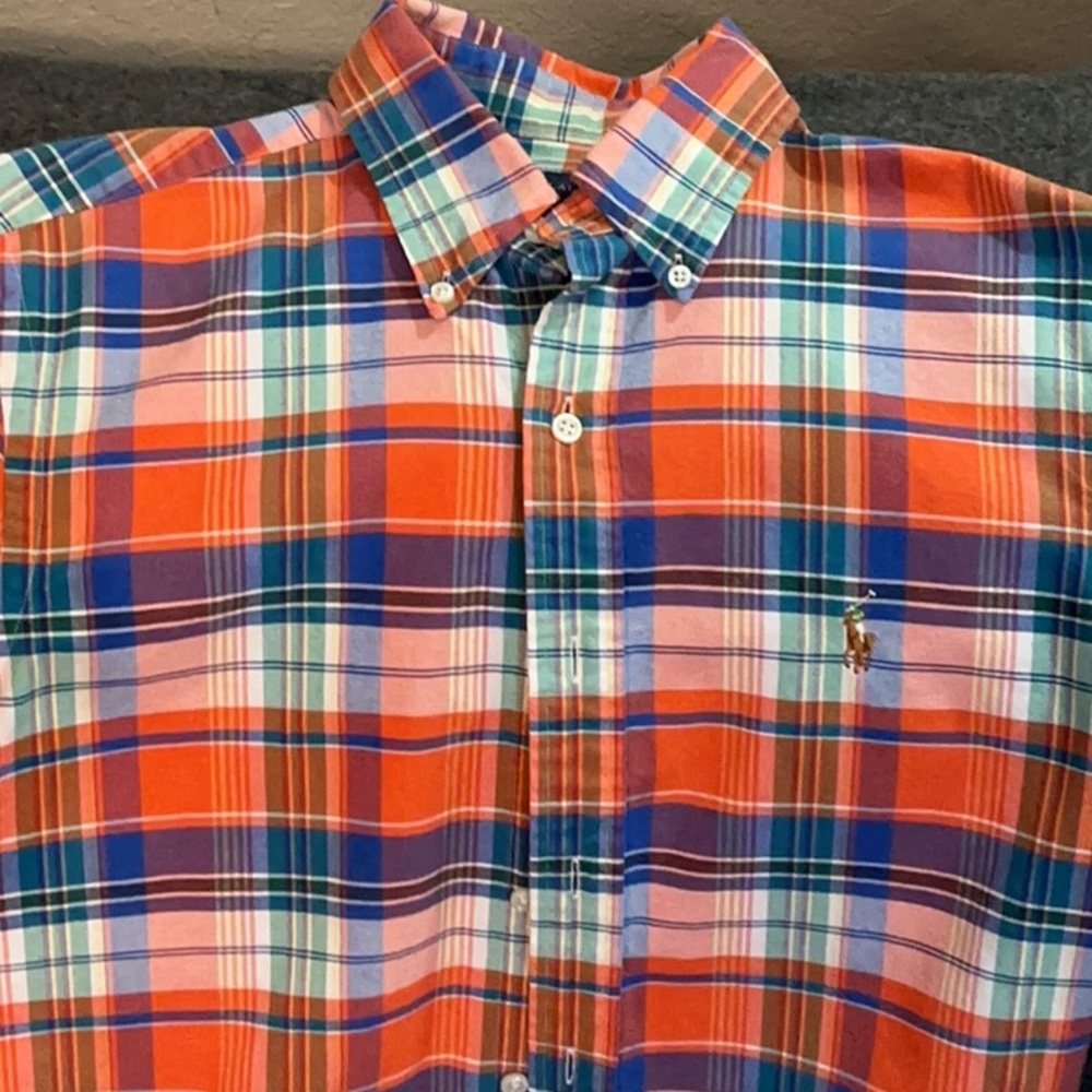 Polo Ralph Lauren classic fit long-sleeve plaid shirt in an orange, blue Size S